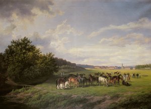 Udsigt over Kladrub Studfarm i Bøhmen, 1850